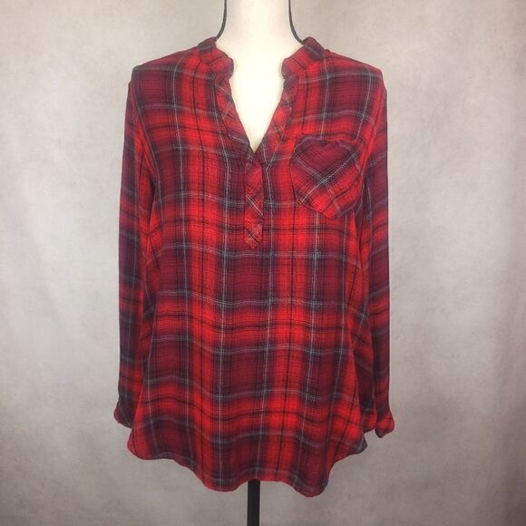 Philosophy Hi Low Black and Red Plaid Tartan Tunic Top Size 0X - Picture 1 of 6